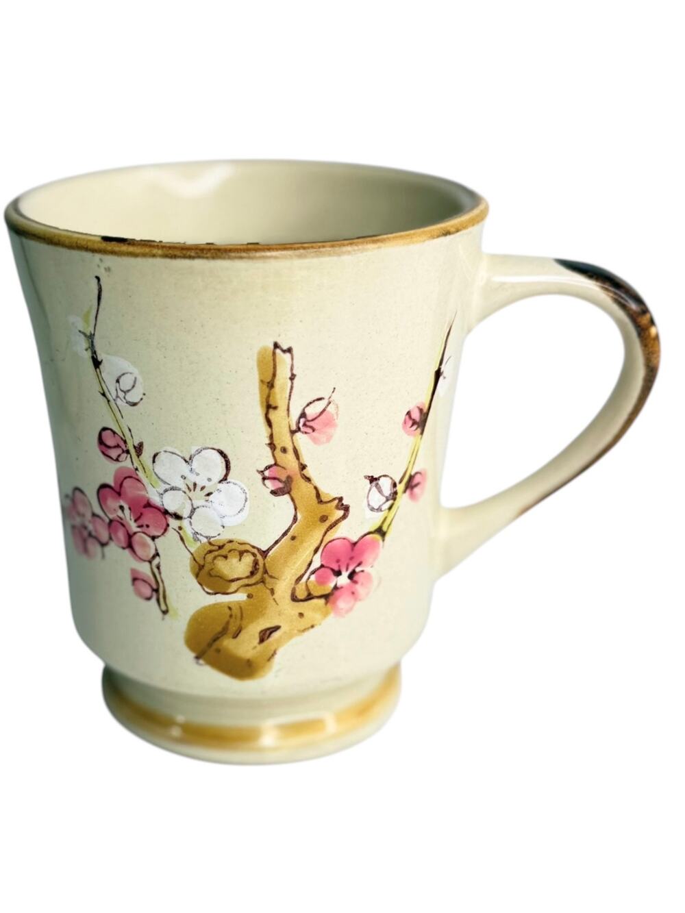 Sunny Stoneware Coffee Mug Tea Cup Cherry Blossom Floral 4” Asian Flowers Korea